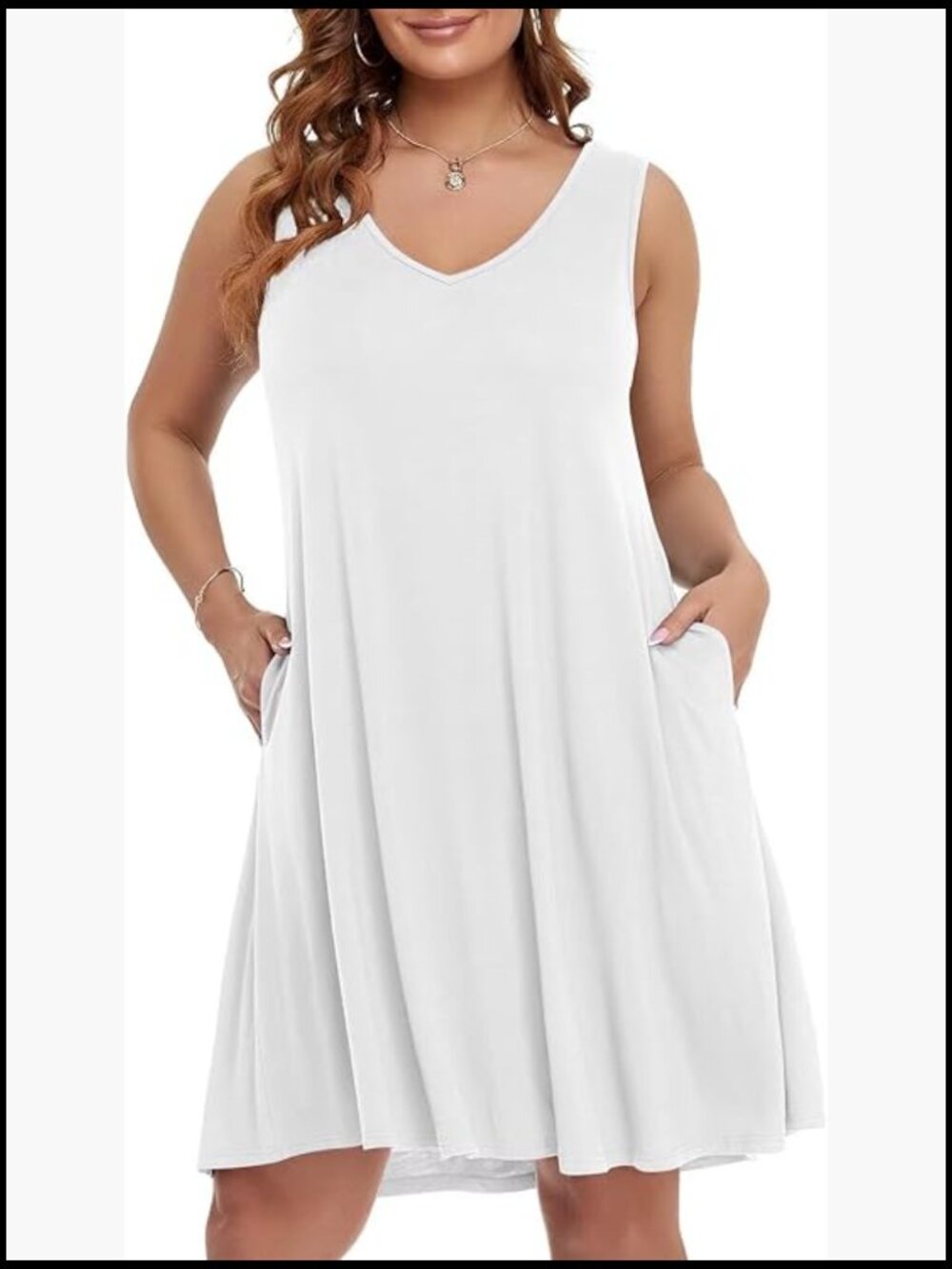 Plus Size Swing Dress V Neck Sleeveless Pockets Beach Cover Up